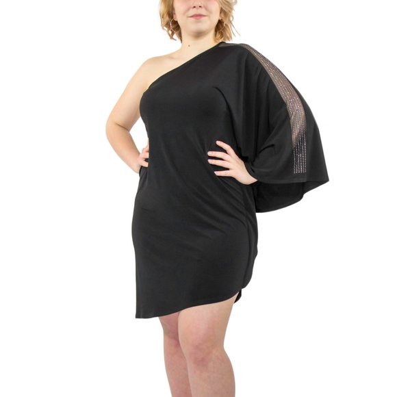 ALLEN B BY ALLEN SCHWARTZ WOMEN'S ONE SHOULDER EMBELLISHED BLACK DRESS Large - Picture 1 of 4